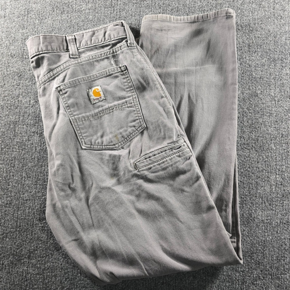 Carhartt Mens Relaxed Fit Work Pants Gray Canvas Utility Trousers 38x32